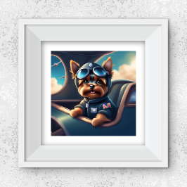 Yorkie som flyger i flygplanet AI-genererad Hund A Poster