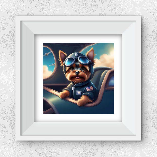 Yorkie som flyger i flygplanet AI-genererad Hund A Poster (Skapare uppladdad)