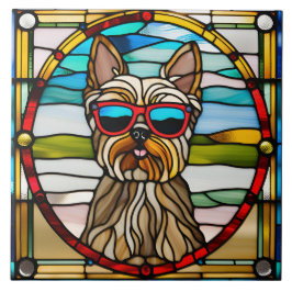 Yorkie Stached Glass Decorative Tile Kakelplatta