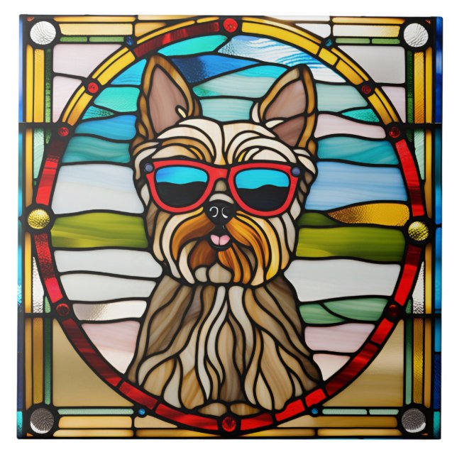 Yorkie Stached Glass Decorative Tile Kakelplatta (Framsidan)