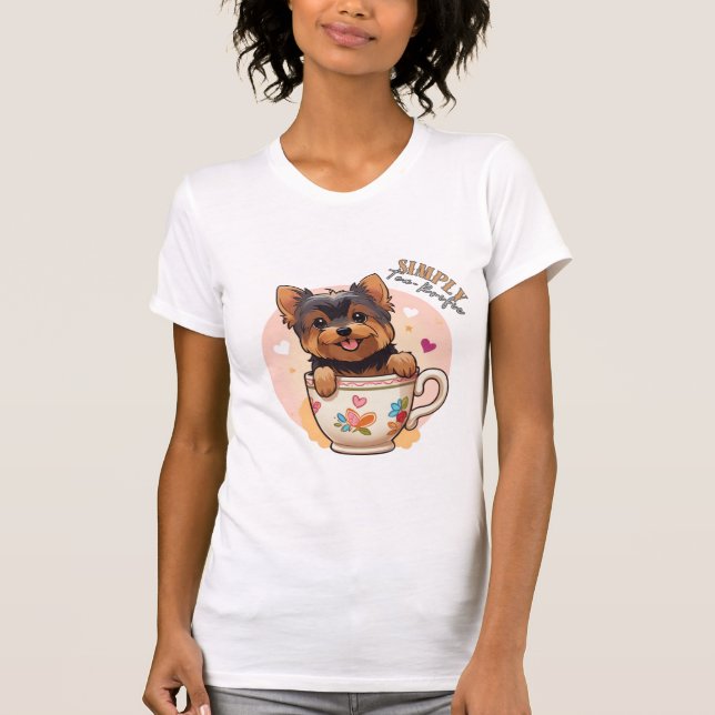 Yorkie Tea Kopp "Simply Tea-Rrific" Women's T Shir Shirt (Framsida)