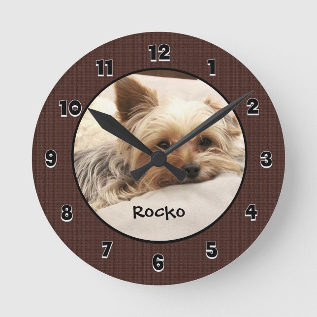 Yorkie Terrier Anpassningsbar Round Clock Rund Klocka (Framsida)