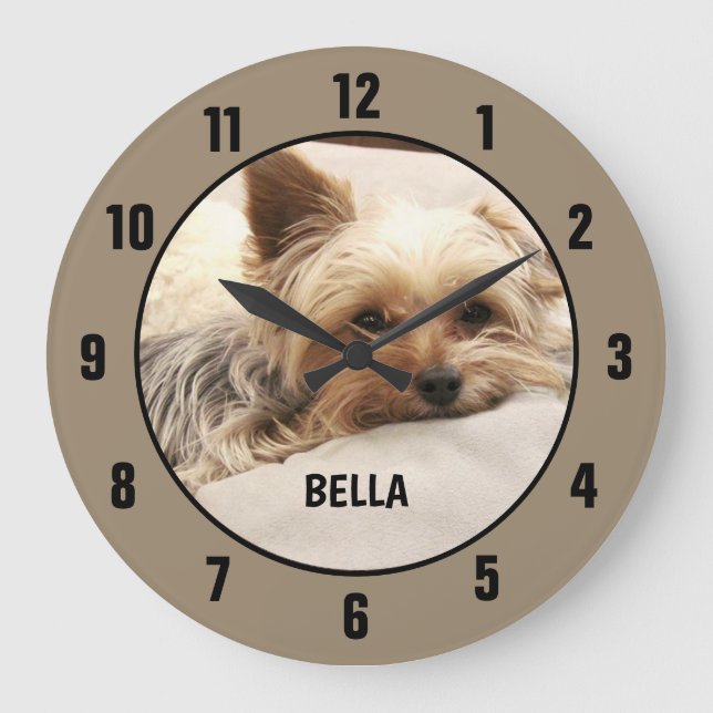 Yorkie Terrier Anpassningsbar Round Clock Stor Klocka (Framsida)