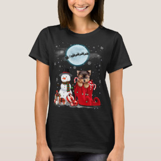 Yorkie Terrier Santa Hat Snögubbe Boot Santa Under T Shirt