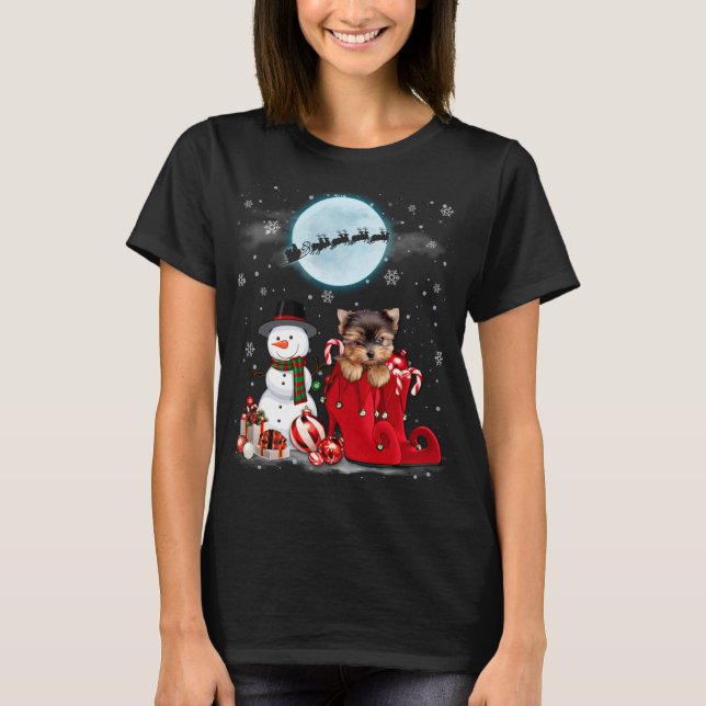 Yorkie Terrier Santa Hat Snögubbe Boot Santa Under T Shirt (Framsida)