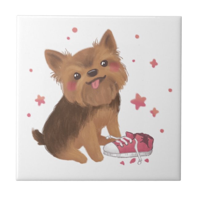 Yorkie the Cutest Trouble Maker Kakelplatta (Framsidan)