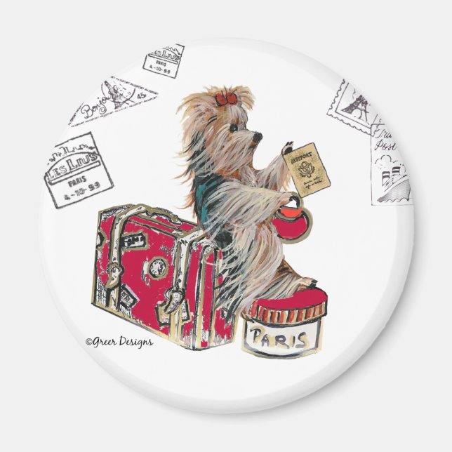 Yorkie Traveling Paris Magnet (Framsidan)