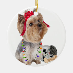 Yorkie Tro i jultomten Julgransprydnad Keramik