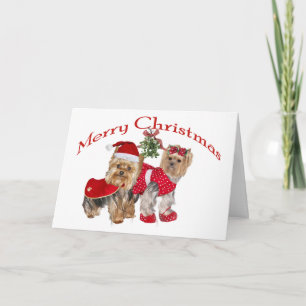 Yorkie två god jul helgkort