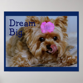 Yorkie Valp med Rosa Flower i Hair Poster