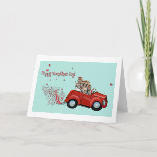Yorkie Vintage Red Car Valentine Note Card Helgkort