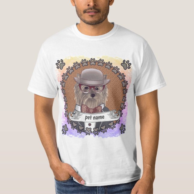 Yorkie Wearing Glasses T Shirt (Framsida)