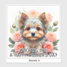 Yorkie Woofing You Lycklig Mors dag - Sticker