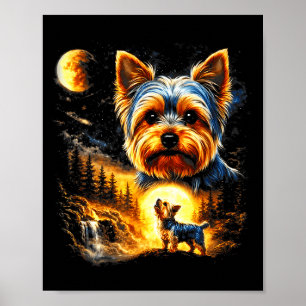 Yorkie ylar mot månen vintage 90-tal rolig hund poster