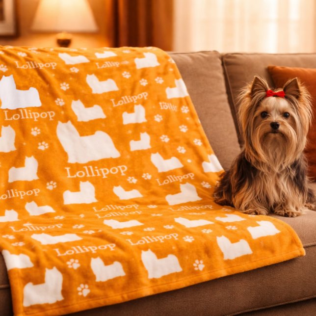 Yorkie Yorkshire Hund Orange Personlig Filt (Yorkie Yorkshire Dog orange Personalized Blanket)