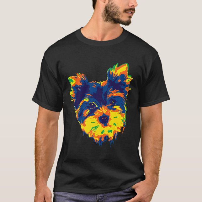 Yorkie Yorkshire Terrier Art Färg Painting Gift P T Shirt (Framsida)