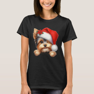 Yorkie Yorkshire Terrier Dog Christmas Santa Hat D T Shirt