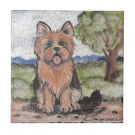 Yorkie Yorkshire Terrier Hund Antique Vintage look Kakelplatta