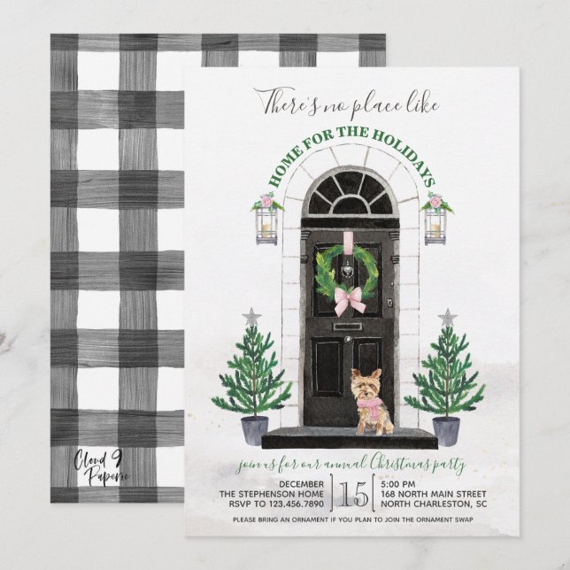 Yorkie Yorkshire Terrier Julfest Inbjudningar (Fram/baksida)