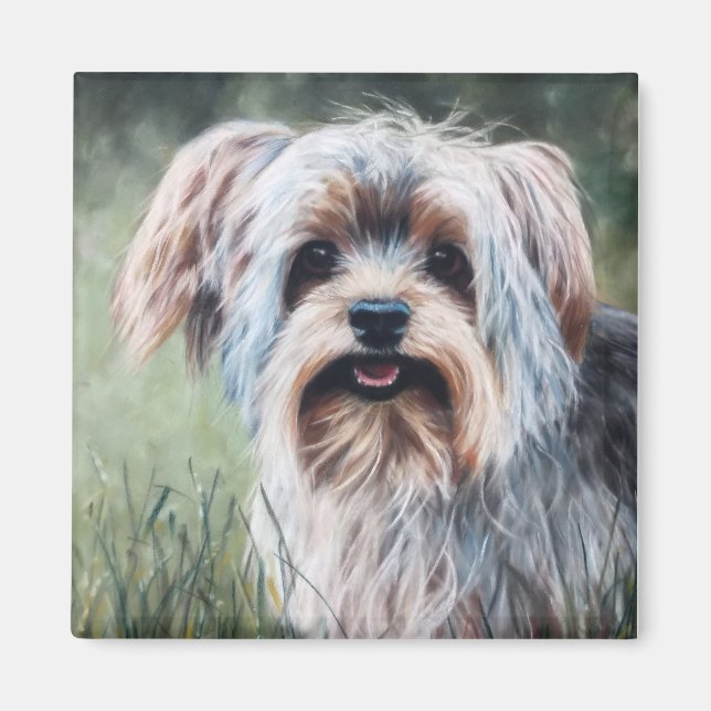 Yorkie Yorkshire Terrier på sommargräs Magnet (Framsidan)
