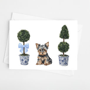 Yorkie Yorkshire Terrier Puppy Topiary Watercolor Kort