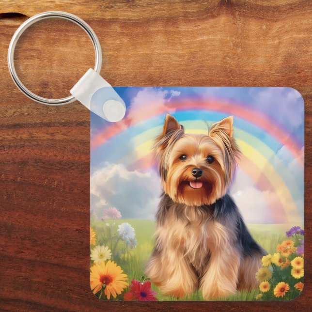 Yorkie Yorkshire Terrier Rainbow Bridge Memorial Nyckelring (Framsida)