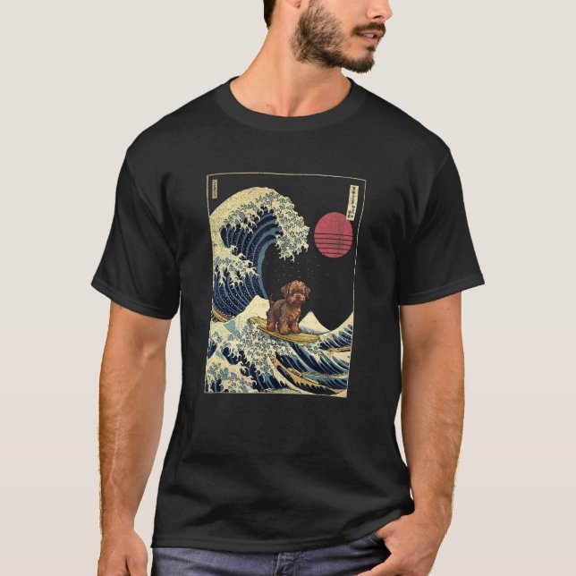 Yorkiepoo Japansk Kanagawa Wave Surfa Hund T Shirt (Framsida)