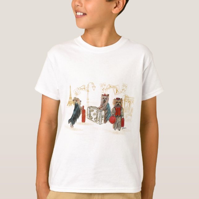 Yorkies Traveling Paris Gifts for Family T Shirt (Framsida)