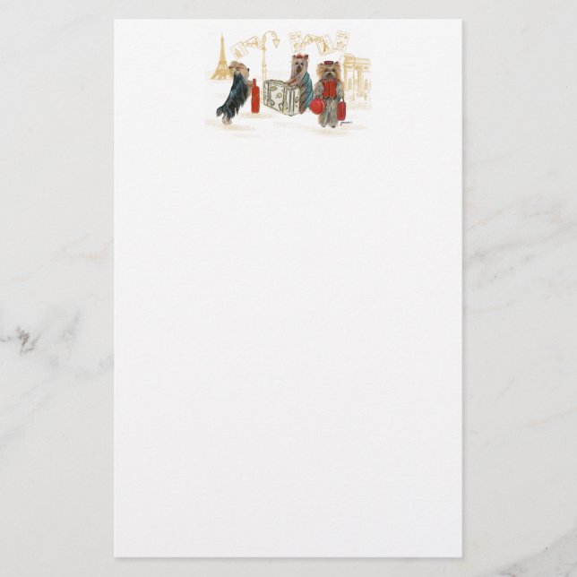 Yorkies Traveling Paris Stationery Brevpapper (Framsida)