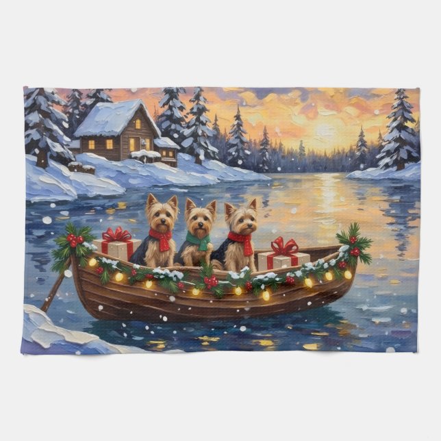 Yorkipoo Christmas Boat Holiday Kökshandduk (Horisontell)
