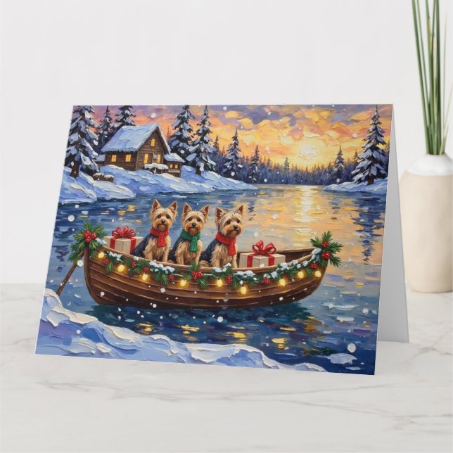 Yorkipoo Christmas Boat Holiday Kort (Framsida)
