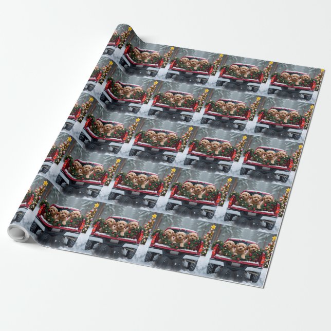 Yorkipoo Christmas Red Truck Holiday Gift Presentpapper (Utrullad)