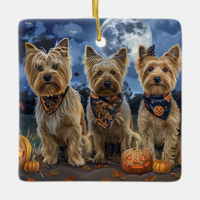 Yorkipoo Halloween Spooky Julgransprydnad Keramik (Framsida)