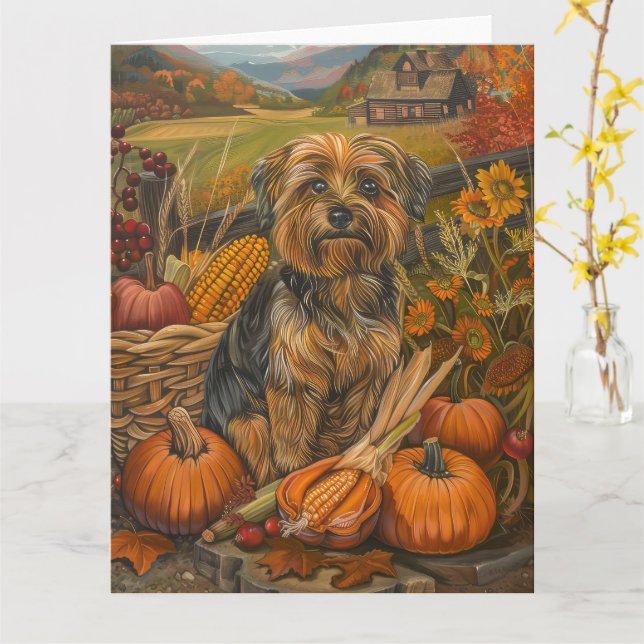 Yorkipoo Hund Autumn Harvest Thanksgiving Kort (Gul blomma)