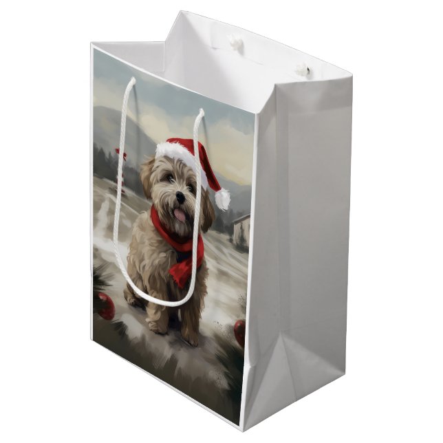 Yorkipoo Hund i Snö Jul (Framsidan Vinklad)