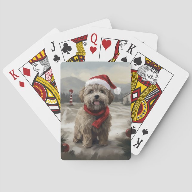 Yorkipoo Hund i Snö Jul Casinokort (Baksidan)