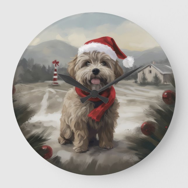 Yorkipoo Hund i Snö Jul Stor Klocka (Framsida)