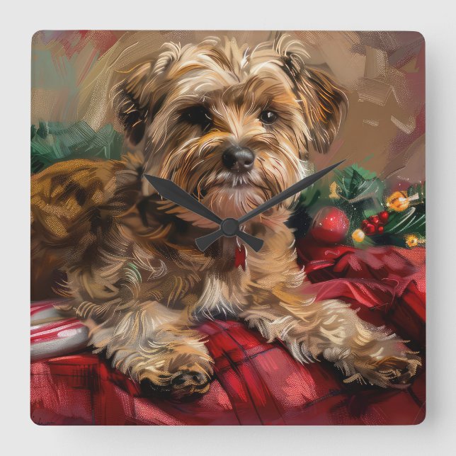 Yorkipoo Hund Jul Festivitet Fyrkantig Klocka (Framsida)