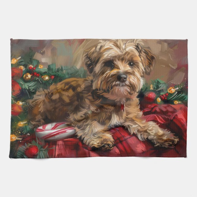 Yorkipoo Hund Jul Festivitet Kökshandduk (Horisontell)