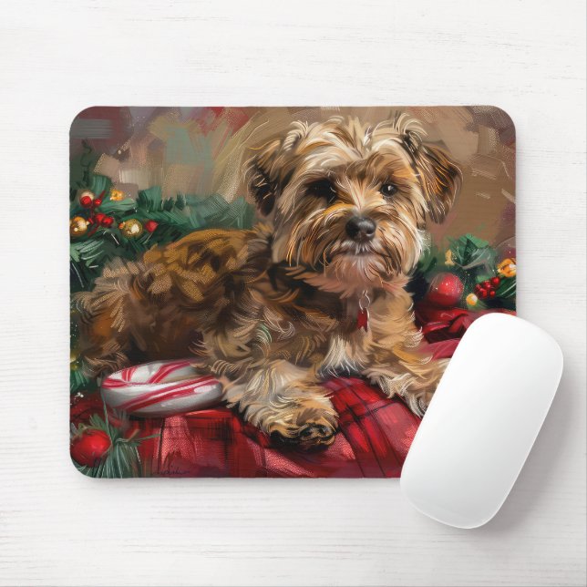 Yorkipoo Hund Jul Festlig Musmatta (Med mus)