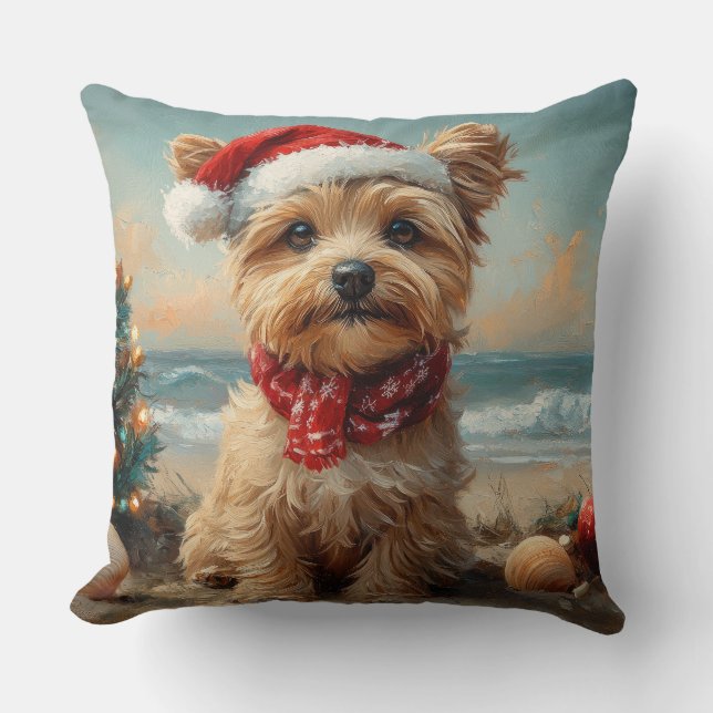 Yorkipoo Hund Jul Vintage Strand Kudde (Framsida)