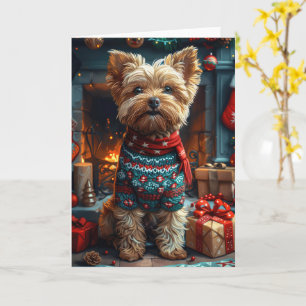 Yorkipoo Hund Med Julpresenter Öppen Spis Kort