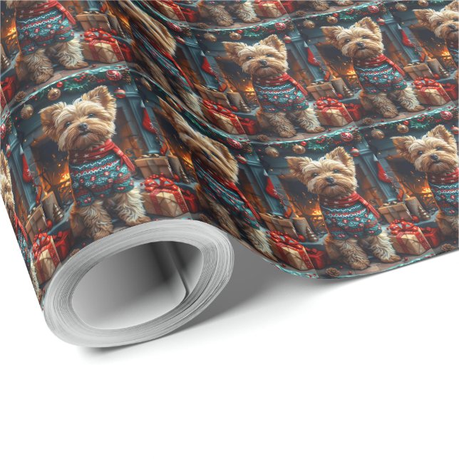 Yorkipoo Hund Med Julpresenter Öppen Spis Presentpapper (Rulle Hörn)