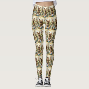 Yorkipoo Hund Med Påskägg Semester Leggings