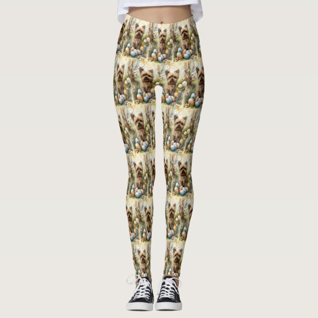 Yorkipoo Hund Med Påskägg Semester Leggings (Framsida)