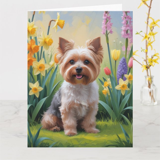 Yorkipoo Hund Vår blommor Painting Kort (Gul blomma)