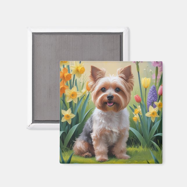 Yorkipoo Hund Vårblommor Målning Magnet (Front/Back)