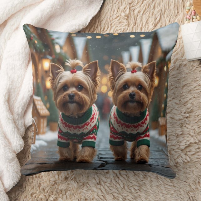 Yorkipoo Hundar Jul Snö Högtid Kudde (Filt)