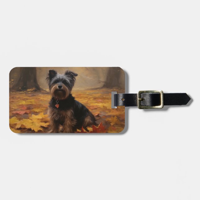Yorkipoo i höstlöv Fall Inspire Bagagebricka (Horisontell Framsida)