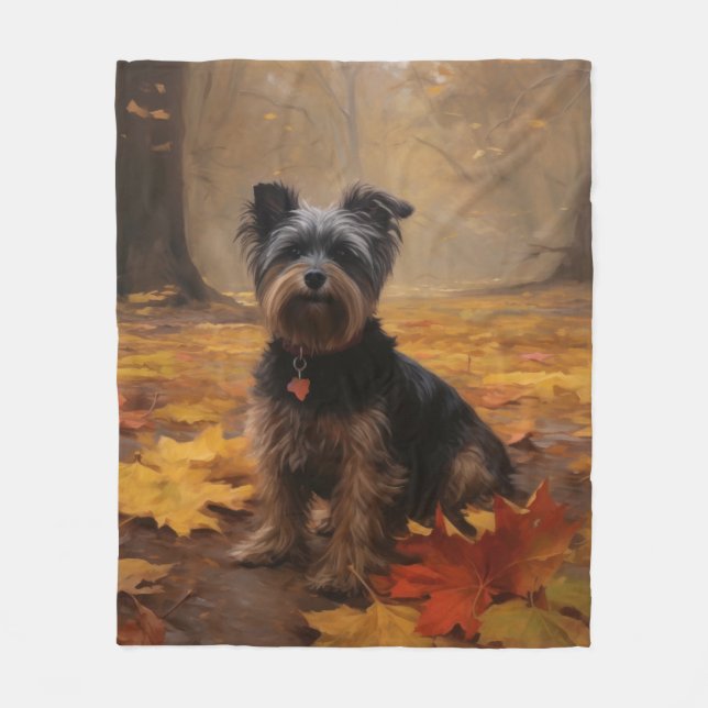 Yorkipoo i höstlöv Fall Inspire Fleecefilt (Framsidan)